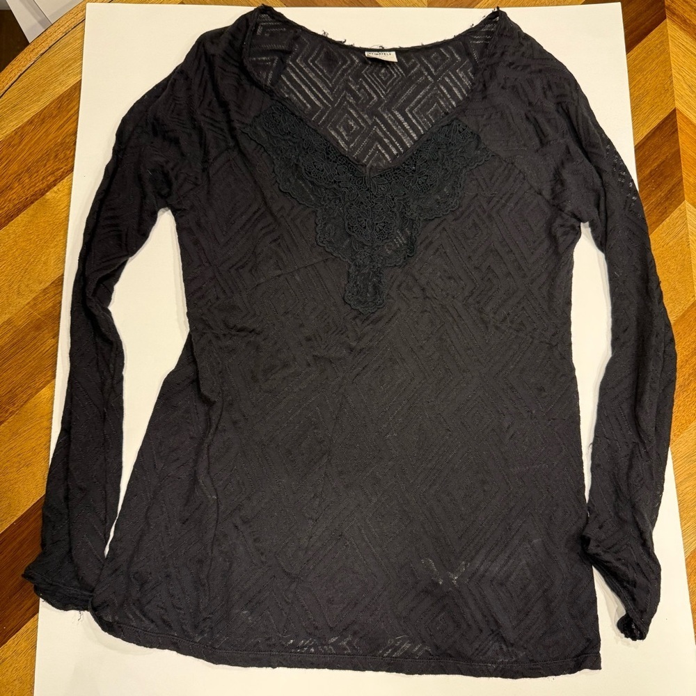 Intimately Free People Black Lace Long Sleeve Top